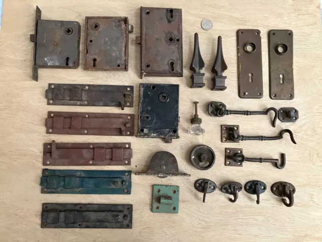 Lot Antique Locks Shutter Latches Rusty Parts Iron Hardware NOLA Estate AS IS