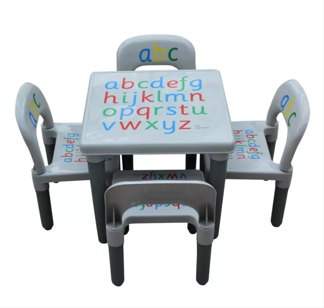 KIDS TABLE AND CHAIR SET ABC Alphabet Childrens Grey - Toddlers Childs - Gift
