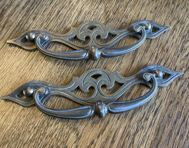 2 Large Cast Brass Vintage Drawer Pull Victoria Art Nouveau Design 8"