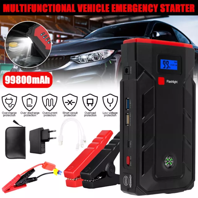 Auto Starthilfe, 28000mAh Portable Auto Batterie Starthilfe Bis zu All Gas  / 8.0L Dieselmotor 12V Batterie Booster mit Reverse Charg