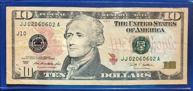 RADAR *02*06*06*02" FANCY $10 Ten Dollars Bill ~ RARE ~ Kansas City Dist 2009