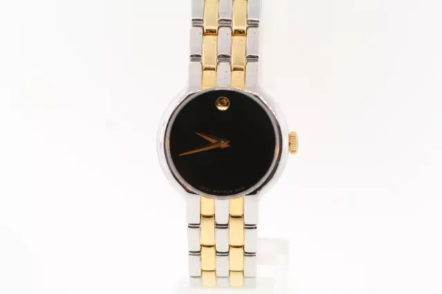 Ladies Movado 0606357 VETURI Black Dial Two-Tone Stainless Steel Watch