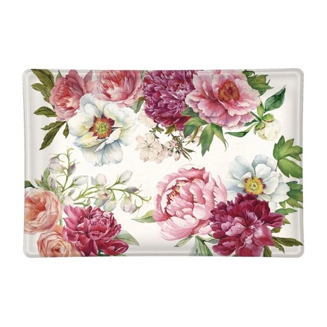 Michel Design Works Blush Peony Floral Glass Soap Dish Trinket Tray Candy Dish