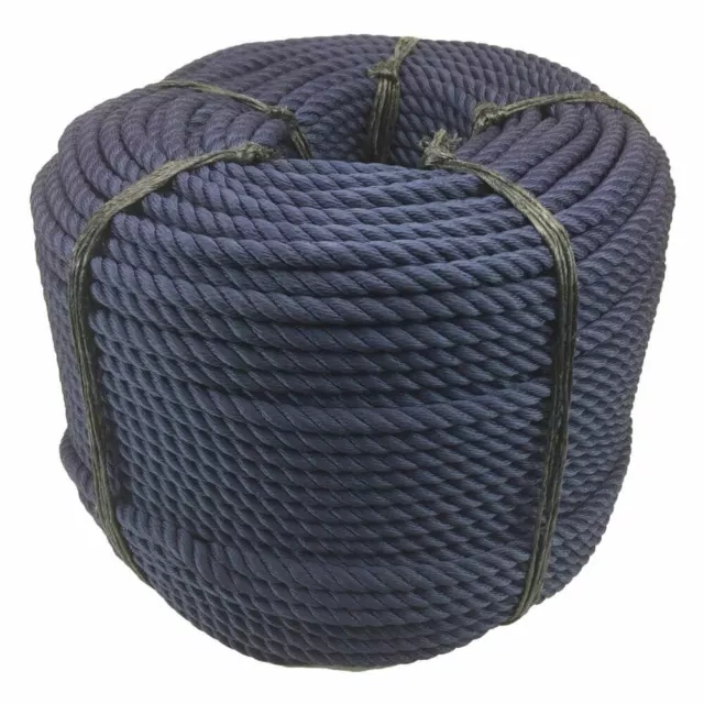10mm Navy 3 Strand Nylon Rope, Anchor Boat Mooring Yacht - Select Your Length