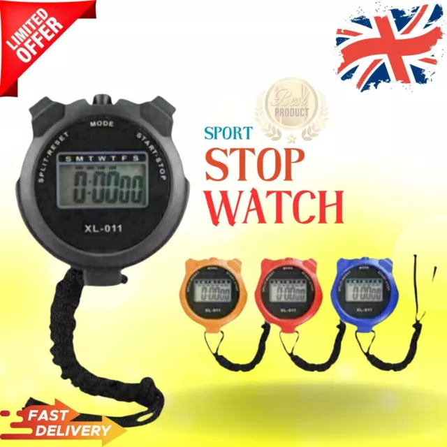 Digital Handheld Sports Stopwatch Stop watch Timer Alarm Counter UK Seller