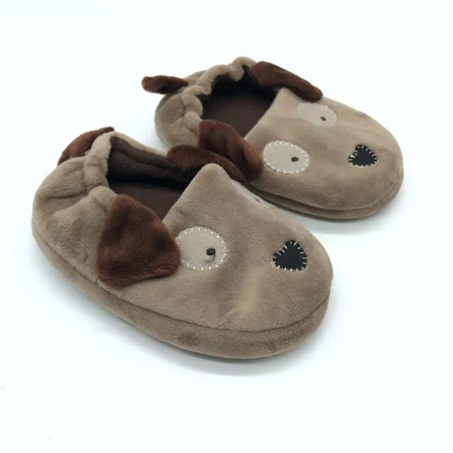 Toddler Boys Girls Slippers Dog Puppy Novelty Slip On Fleece Brown Size 5-6