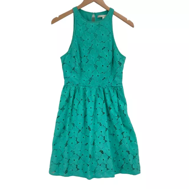 LC Lauren Conrad Fit & Flare Dress Womens Size 6 Green Lace Floral Side Zipper