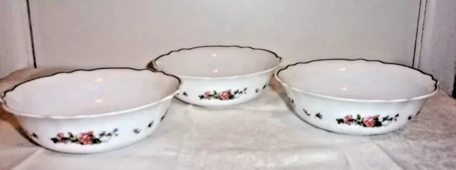 Lot/3 Arcopal Champetre Floral Scallop 6 1/4" Soup Bowls Scalloped Gold Rim