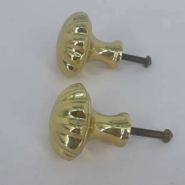 Solid Polished Brass Knobs set of 2 Scalloped Cabinet Drawer Door Pull Hardware