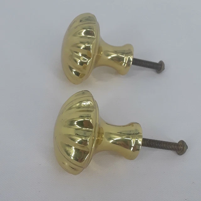 Solid Polished Brass Knobs set of 2 Scalloped Cabinet Drawer Door Pull Hardware