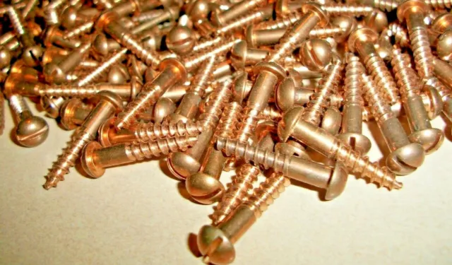 50 Vintage Solid Bronze Wood Screws With The Round Slot Head 1" Long X #9=11/64"