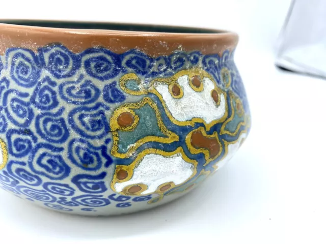 Vintage Gouda Pottery Hand Painted Bowl Art Noveau Very Colorful Dutch Delft