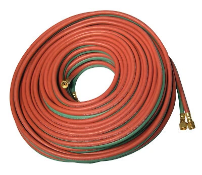 Grade T Twin-Line Welding Hose, 3/8 In, 100 Ft, Bb Fittings, Fuel Gases and