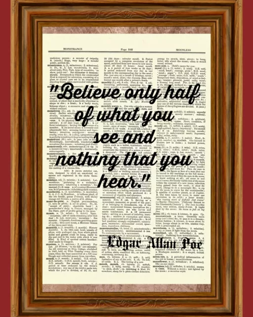 Edgar Allan Poe Dictionary Art Print Book Page Quote Eerie Picture Wall Poster