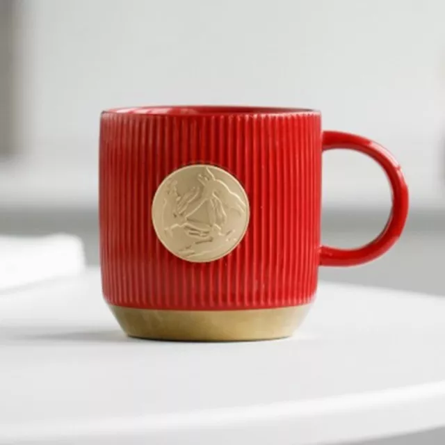 Vertical Grain Coffee Cup Copper Seal Water Cup Creative Milk Mug  Living Room