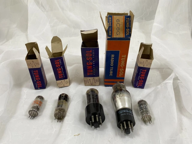 (5) Tung-Sol Electron Tubes 25Bq5Gt, 6By6, 6Bj8, 6Cb6 & 12Au7A / Ecc82