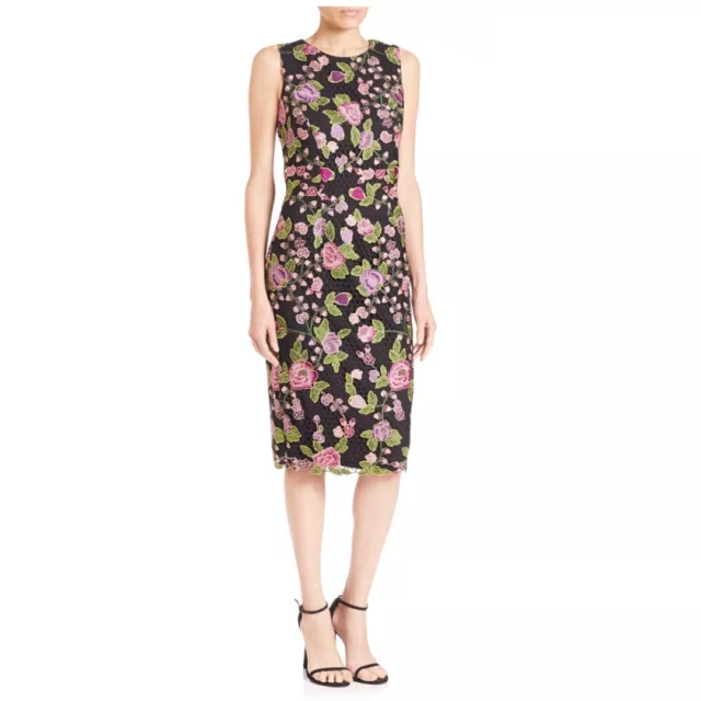 Badgley Mischka Collection Floral Embroidered Guipure Lace Midi Dress Size 6 EUC