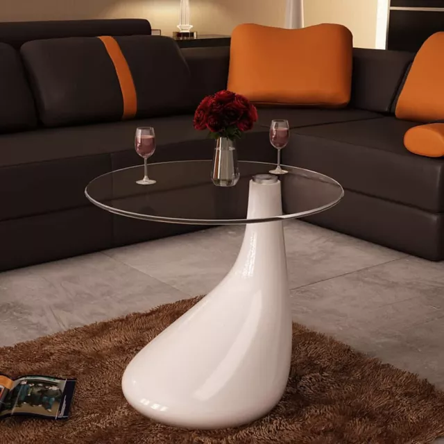 Couchtisch hochweiß glänzend Wassertropfen & rund gehärtetes Glas Top modern