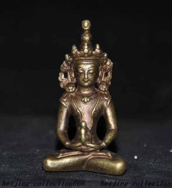 3" Tibetan Buddhism temple bronze Amitayus longevity God Goddess pendant