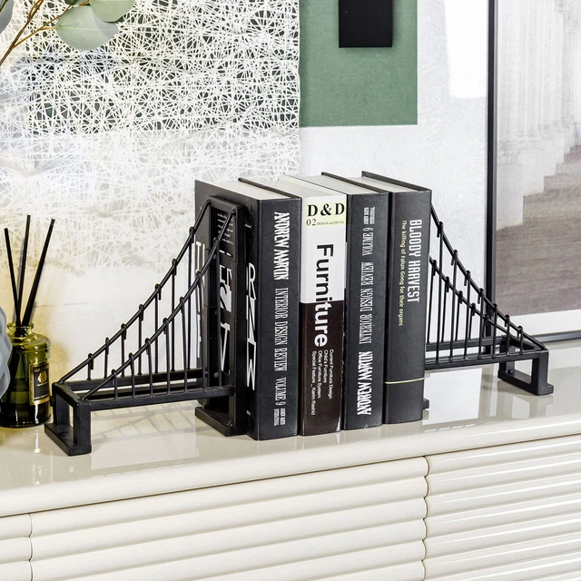 BLACK METAL SUSPENSION Bridge Design Bookends, Book Stopper Holder, Set
