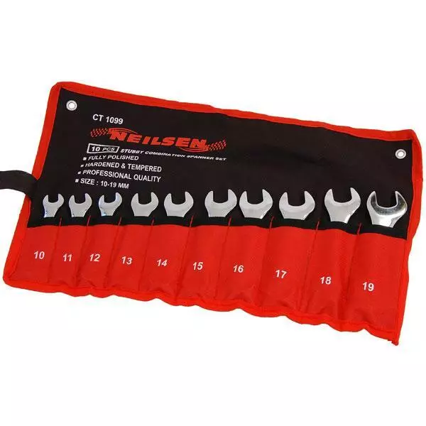 10 Pièce Métrique Stubby Clé Mixte Ensemble Avec Toile Support - 10 - 19mm
