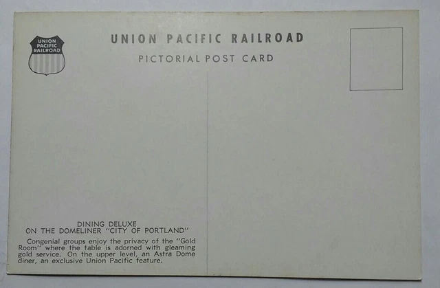 Union Pacific Railroad Domeliner Dining Car City of Portland Postcard VTG Porter 3