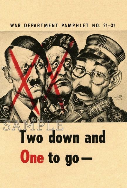 1940s WWII Hitler Mussolini Tojo axis U.S.A. military propaganda postcard [P81]