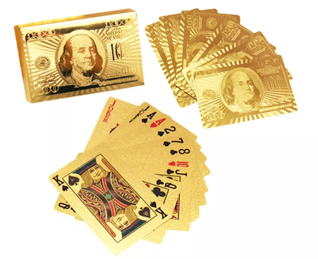 24K Gold Silver Plated Poker Playing Cards Game Deck US Dollar EURO Gift