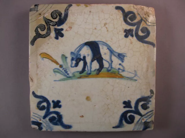 Antique polychrome Dutch Tile Cow rare 17th century -- free shipping