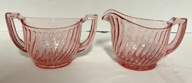 Vintage 1920 Pink Imperial Twisted Optic depression glass creamer/sugar bowl