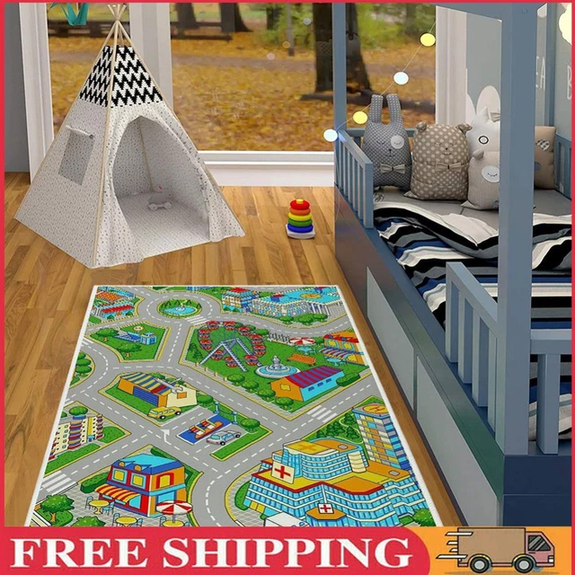 Kids Cartoon Carpet Rectangular Crawling Rug for Playroom Bedroom (60*90cm C)