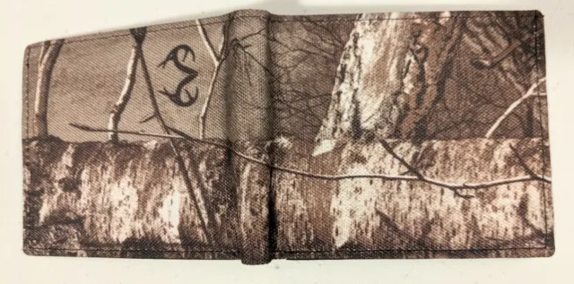 NEW Men's Realtree RFID Blocking CAMO Canvas Genuine LEATHER Black Bifold Wallet