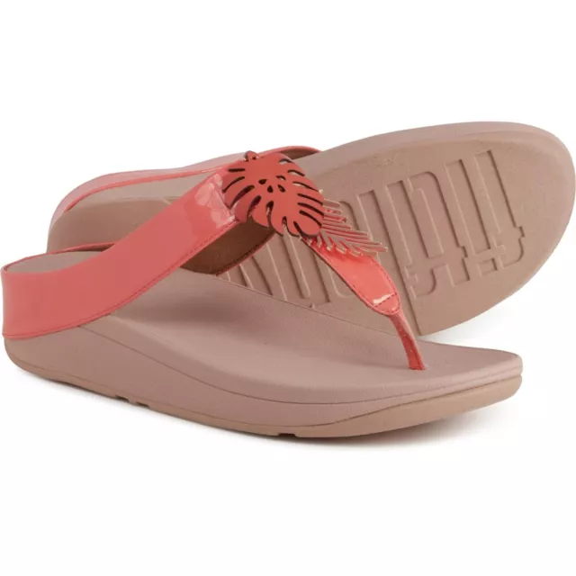FitFlop Womens size 10 Fino Jungle Leaf Toe-Post Wedge Sandals Coral