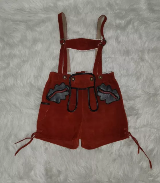 Lederhosen Boys Size 5 Isar Trachten Red German Leather Suede Suspenders