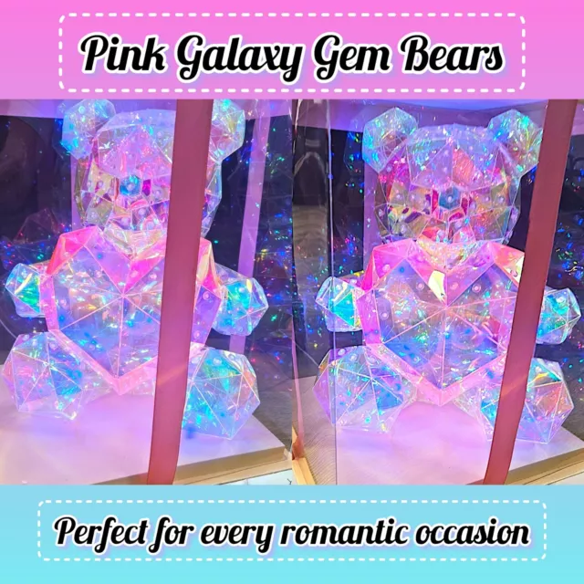 Color Changing Glowing LED Galaxy Gem Teddy Bear w/ Pink Heart Mother's Day Gift