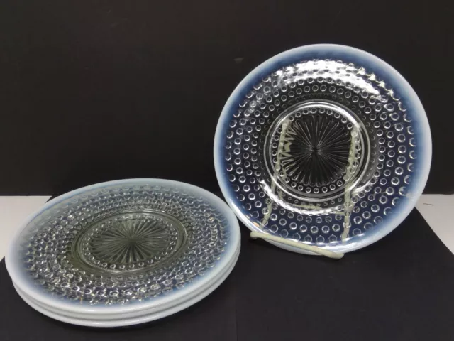 Set of 4 Anchor Moonstone Clear Opalescent Glass 8 3/8" Lunch Plates