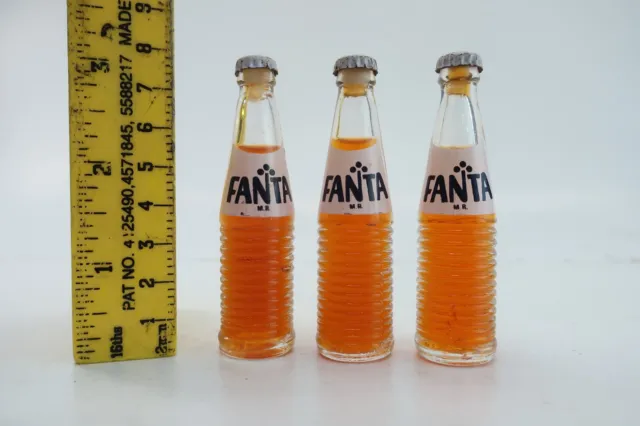 Fanta Orange Miniature Collectable 3" Glass Bottle Liquid & Cap - Lot of 3