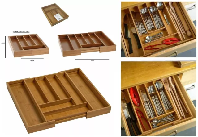 Support de plateau de couverts en bois extensible en bambou tiroir rangé dessin organisateur rangement