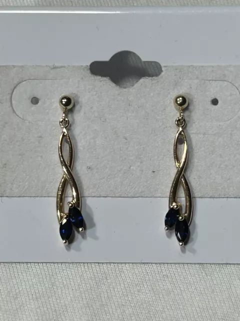 Vtg Estate Solid 14k Yellow Gold Twisted Blue Sapphire Stud Dangle Earrings 1.6g