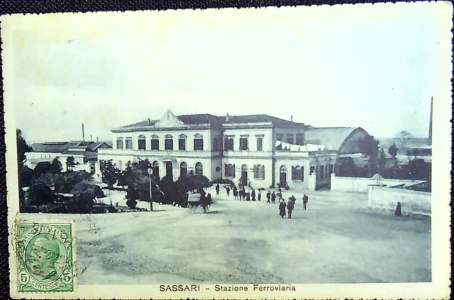 Cartolina Sassari - Stazione Ferroviaria Animata  Fp