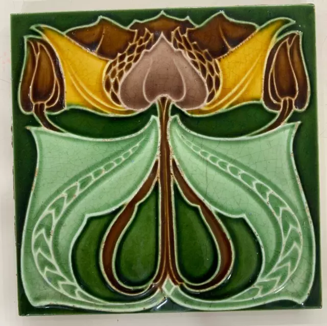 Tiles England 6x6 Inches Majolica Rare Antique Collectible Art Nouveau Fireplace