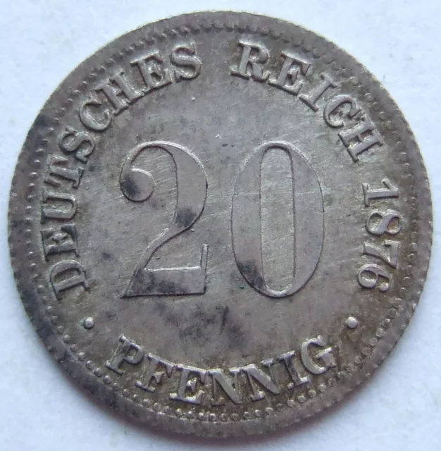 Moneta Reich Tedesco Impero Tedesco Argento 20 Pfennig 1876 A IN Uncirculated
