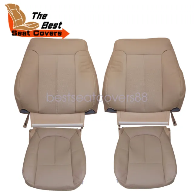 Front Leather Bottom & Top AC Seat Cover For 2011-2016 Ford F250 F350 Lariat Tan