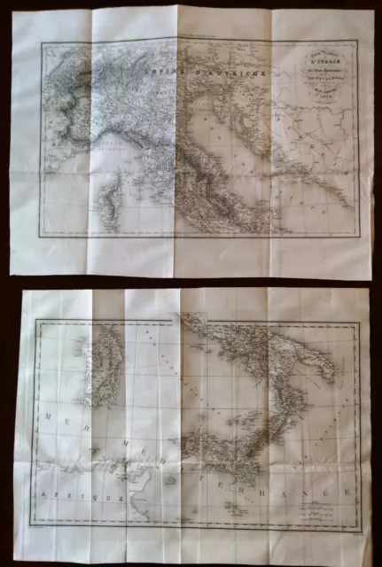 Carta geografica antica ITALIA IN DUE FOGLI Duvotenay Parigi 1836 Antique map