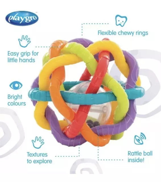 Playgro Bendy Ball BPA-frei 6 m + Rasseln, Berührung, Sound Motor Fähigkeiten. Anblick, Kinder 3