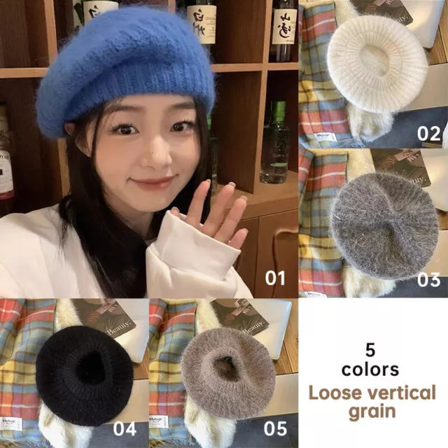 Cappello berretto donna ragazza mohair lavorato a maglia lana semplice cappello invernale berretto francese inverno