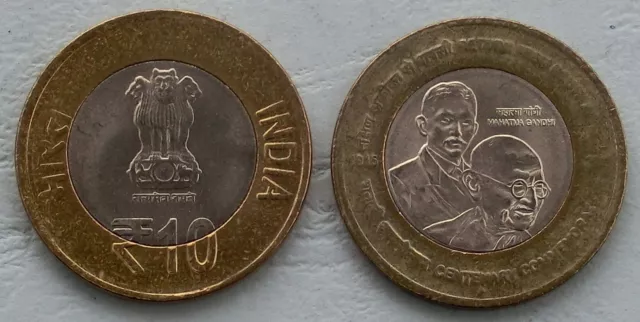 Indien / India 10 Rupees Gedenkmünze 2015 Mahatma Gandhi p448 unz.