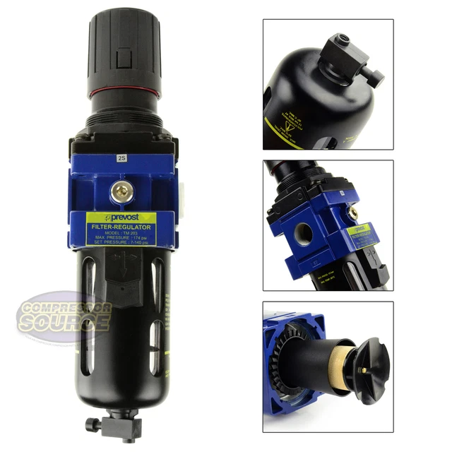 Prevost Compressed Air Inline Filter & Regulator Combo 1/2" FNPT TM203 Piggyback