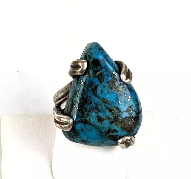 Navajo Handmade Ring Sterling Silver & Very Large Kingman Turquoise Stone Size 9