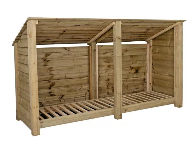 Double Bay 4ft Wooden Log Store Fire Wood Storage, Clearance